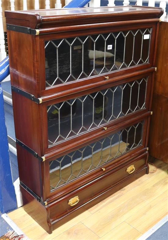 A Globe Wernike 3 section mahogany leaded bookcase W.86cm.